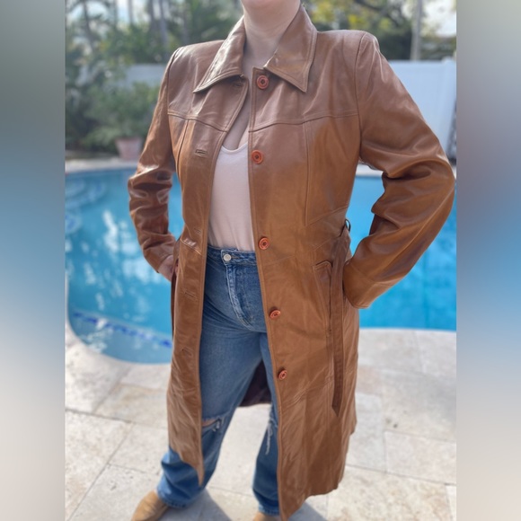 Vintage Light Brown, Tan, Wilson’s Leather Maxima Trench Coat with Belt size L - Picture 2 of 14